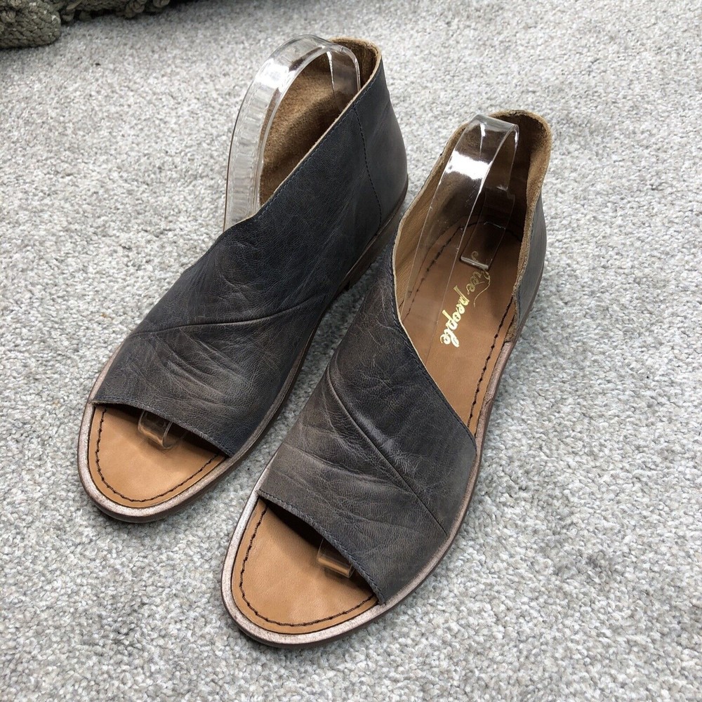 Free People Mont Blanc Sandal 38 Grey Leather Cutout Womens Slip On Shoes